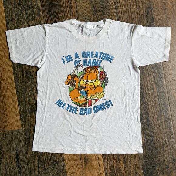 Vintage Garfield T-Shirt 1978 “Creature of Habit” Graphic 70s Cartoon YXL-XS - Picture 1 of 10